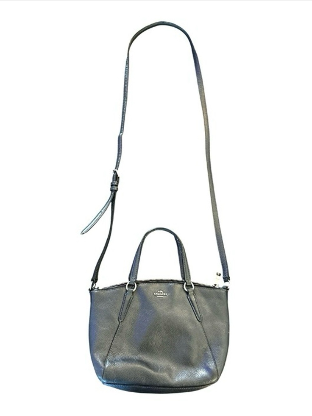 Coach F22316 Black Refined Pebble Leather Kelsey Satchel Bag Silver Hardware